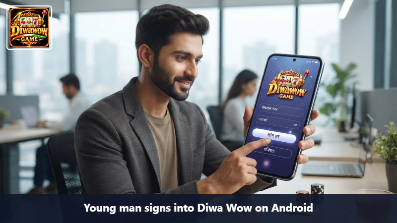 Young man signs into Diwa Wow on Android
